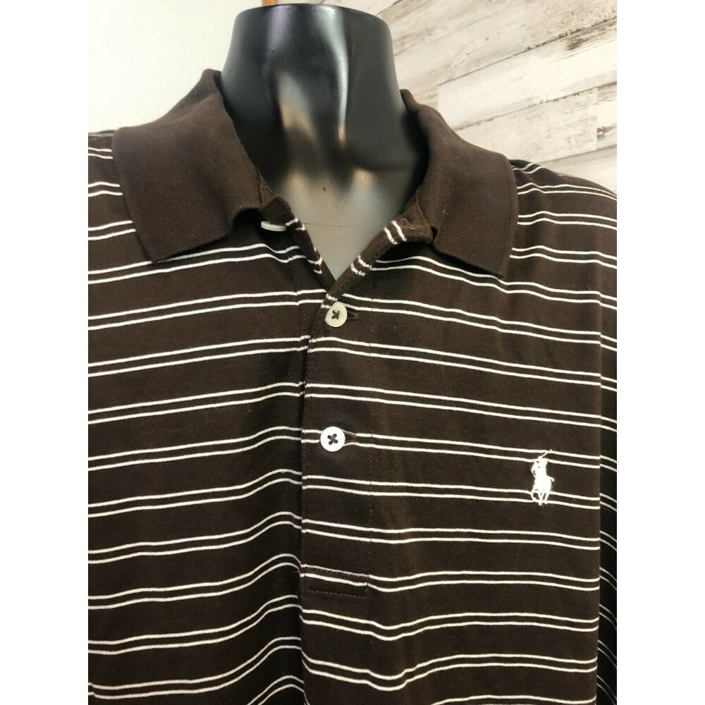 Ralph Lauren Polo Golf Men's Shirt Brown & Cream Stripe 100% Cotton XL - Picture 2 of 6